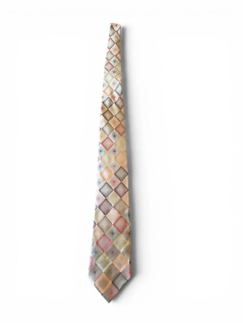 John Ashford Men’s Geometric Diamond Necktie Stain Resistant Multicolor Silk